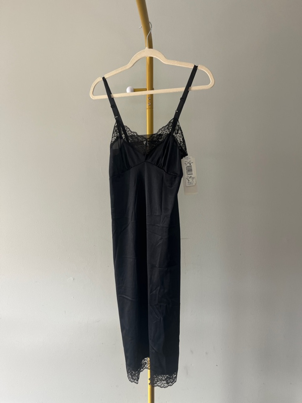 Nancy King Lingerie Black Lace Full Slip Size XS Made in USA Adjustable Straps